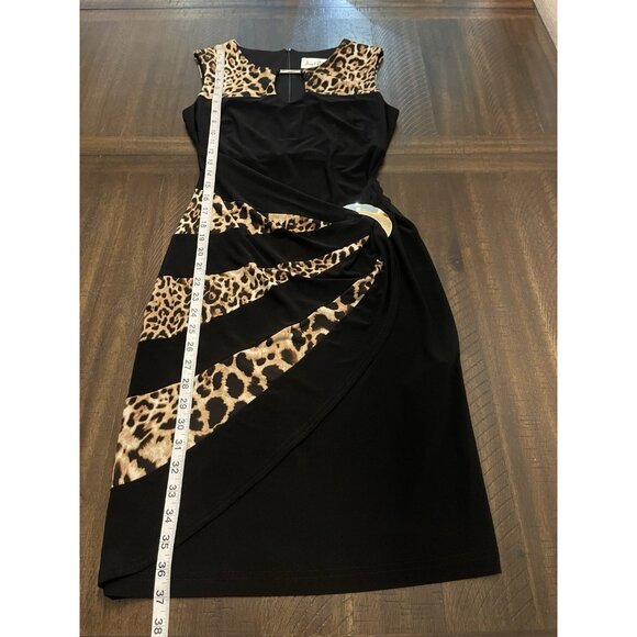 Joseph Ribkoff 153690 Black Leopard Print Sheath Dress Gold Ring Accent 6 Canada - Picture 5 of 10